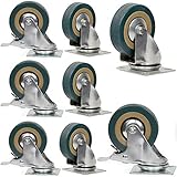 8 Packs 3 Inches (4 with Brakes, 4 Without),360 Degree Swivel Caster Wheels Set,KINJOEK Polyvinyl Chloride Caster Wheels with Brakes for Carts, Furniture, Workbench, Trolley, 880lb Total Capacity,Gray
