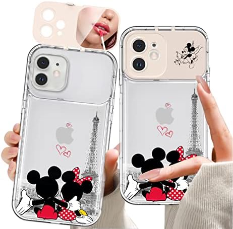JoySolar for iPhone 12 6.1" Cute Phone Case with Makeup Mirror, Cartoon Phone Cases for Women Teen Girls Kids Funny Kawaii Cool Unique Protective Cover for iPhone 12, Mini Miki