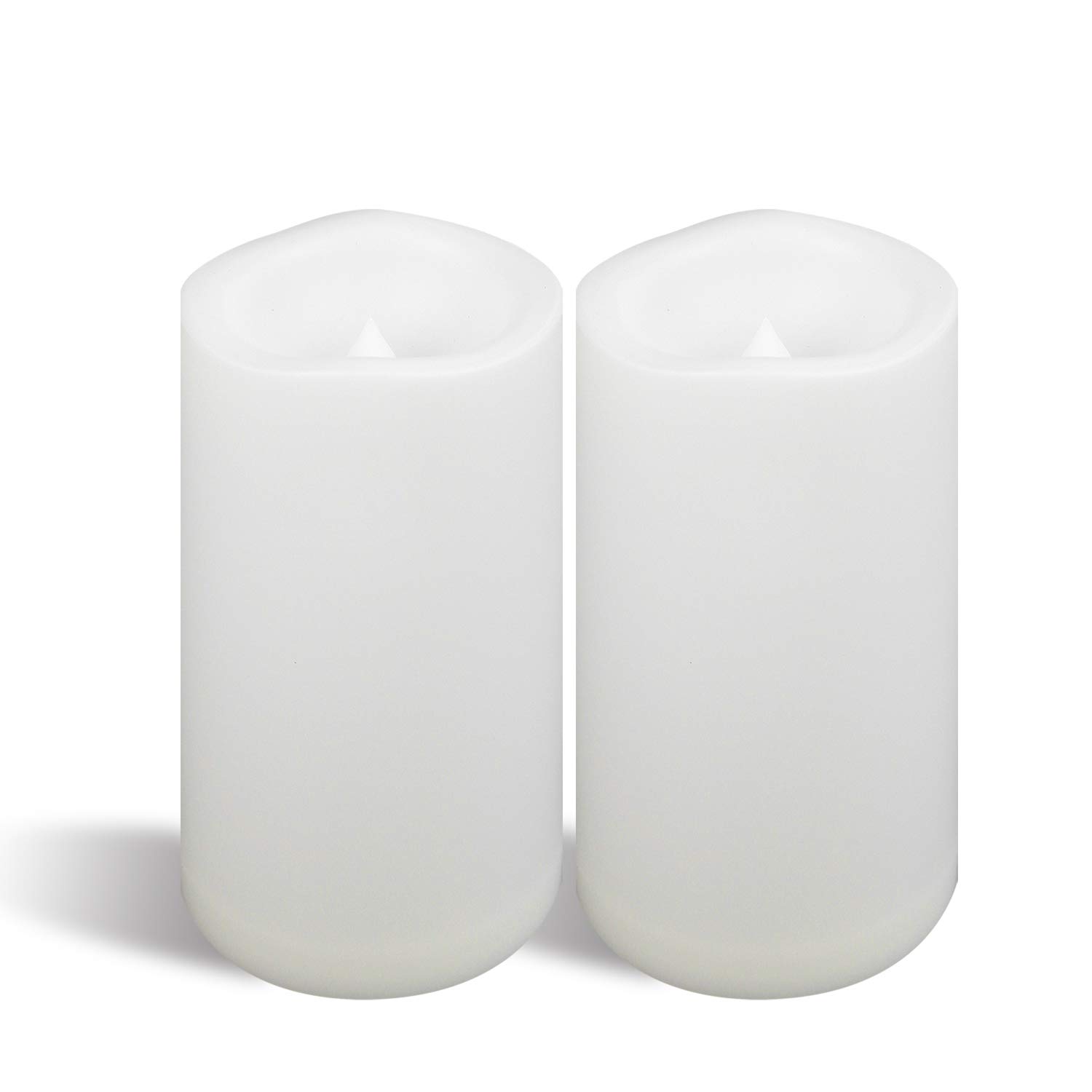 CANDLE CHOICE Waterproof Outdoor Battery Operated Flameless Candles with Timer Large Plastic Resin Bright Flickering Electric LED Pillars Lantern Garden Wedding Christmas Decorations 4”(D)x8”(H) 2 PCS