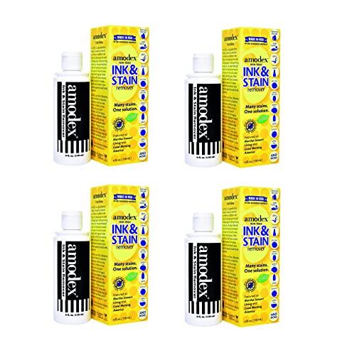 Amodex Ink and Stain Remover – Cleans Marker, Ink, Crayon, Pen, Makeup from Furniture, Skin, Clothing, Fabric, Leather - Liquid Solution - 4 fl oz Bottle - (Pack of 4)