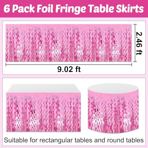 Mebiornt 6 Pack 29x108 Inch Pink Wave Foil Fringe Table Skirts Metallic Banner for Tinsel Streamer Garland Backdrop for Parade Floats Wedding, Mother's Day, Birthday Mardi Gras Party Decorations by Mebiornt - Image 2
