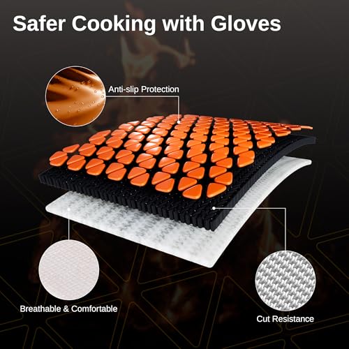 Image of East Oak BBQ Gloves, 1472℉ Heat Resistant Gloves, Silicone Non-Slip Grill Gloves for Smoker, Fire Pits, Barbecue, Cooking, Black