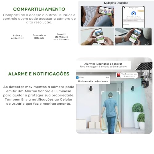 Câmera Solar V380s com Duas Telas, Duas Lentes, Bateria Interna, CCTV, Detecção de Movimento Humano,