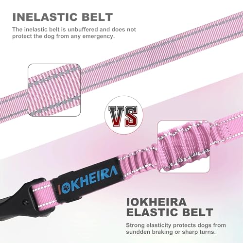 Image of IOKHEIRA Dog Seat Belt 3-in-1 Car Harness for Pets Adjustable Safety Seatbelt Nylon Reflective Bungee Fabric Dog Car Harness with Clip Hook Latch & Buckle, Swivel Zinc Alloy Carabiner (Pink)