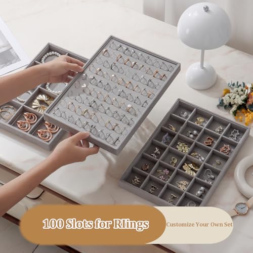Image of Large Velvet Jewelry Tray Display Drawer Inserts 2 Pack