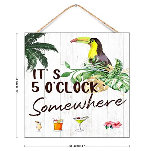 Panneau mural en bois 30,5x30,5 cm rustique It's 5 O'Clock Somewhere