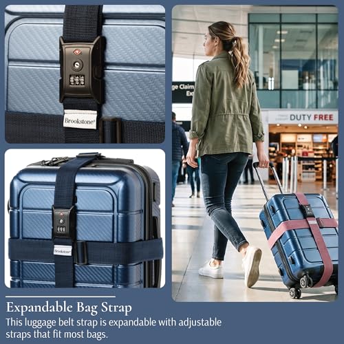 Image of Brookstone Luggage Strap - 2-in-1 TSA-Approved Expandable Luggage Straps for Suitcases with Keyless 3-Digit Combination Lock, Size One Size, Blue