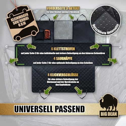 BigDean Robuste universelle Hundedecke Auto Rückbank Autoschondecke Hund Rücksitz schmutz- & wasserabweisend – universelle Passform & teilbar - Schmutzmatte Rückbank Hunde Autodecke