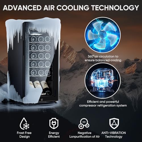 Image of Mini Wine Fridge-Black, 18 Bottles Low Noise Compressor Wine Cooler, Freestanding Wine Cellar with Glass Door and Digital Temperature Control, 14 Inch Wine Refrigerator for Bar, Home & Office