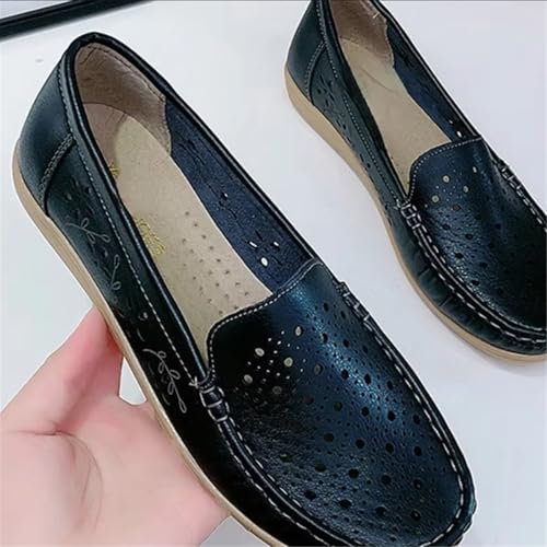 CLSQLXYJZC Loafers for Women, Comfy Summer Breathable Hollow Slip-On Leather Nurse Shoes for Women's, Fashion Non-Slip Flats Driving Working Moccasin, for Medical Workers, Nurse, Doctors3