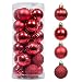 Valery Madelyn 24ct 40mm/1.57inch Essential Small Red Shatterproof Christmas Ornament Tree Ball Decoration for Holiday Wedding Party,Balls with String Pre-Tied, Themed with Tree Skirt(Not Included)