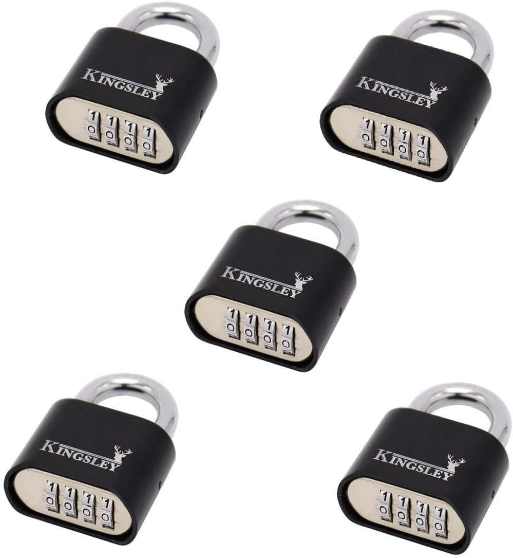 Kingsley Locks 22L Set Your Own Black Combination Lock, Hardened Steel, Heavy Duty Outdoor Weatherproof Combo Lock for Sheds, Fence, Gym Lock, Gate, Sports Locker (5 Pack of Locks)