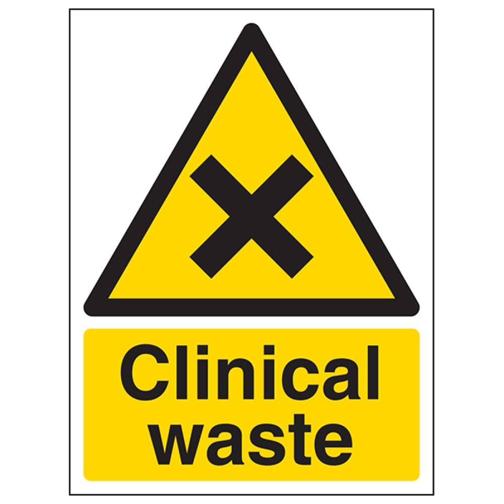 V Safety Clinical Waste Warning Sign - 200mm x 300mm - Self Adhesive Vinyl