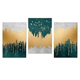 Juego de 3 Cuadros de Decoración de Sala de Estar de Paisaje Abstracto Moderno-Pinturas Verdes Doradas-Carteles en Lienzo-Carteles Artísticos de Pared-Ilustraciones-50*70Cm=20*27 Pulgadas (Sin Marco)