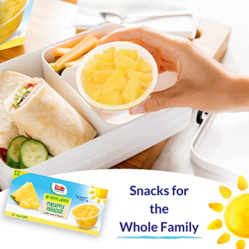 Dole Pineapple Paradise Pineapple Tidbits In A Blend Of 100% Fruit Juices, Gluten Free Healthy Snack, 4 Oz Fruit Bowls, 12 Cups #TOP3