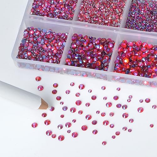 Image of Bymitel Hotfix Crystal Rhinestones Round Gems for Crafts,Mixed 6 Sizes with Wax Pencil Kit, Siam AB1.3-3.2mm(SS3-SS12 /8000pcs)