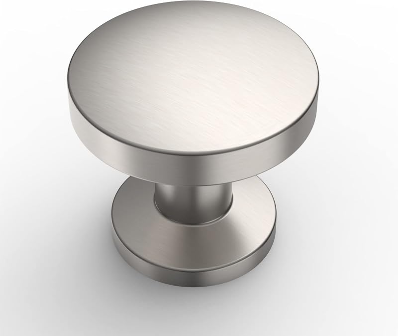 Amerdeco 10 Pack Brushed Satin Nickel Cabinet Knobs 1.2" | Single Hole Cabinet Pulls Round Kitchen Cabinet Knobs Drawer Knobs Dresser Knobs and Pulls for Bathroom Cabinets ZH0051