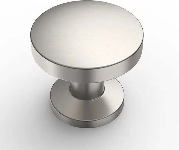 Amerdeco 10 Pack Brushed Satin Nickel Cabinet Knobs, Round, 5 Inches, Easy to Install, Zinc Alloy, Single Hole, Ambidextrous, Nickel