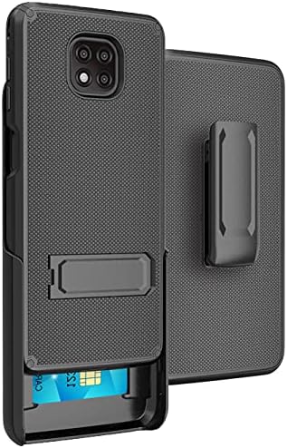 حافظة مع مشبك لـ Moto G Power 2021 و Nakedcellphone Black Tough Cover [ مع Kickstand ] و Belt Hip Holster [ Secure Anchors ] لهاتف Motorola XT2117