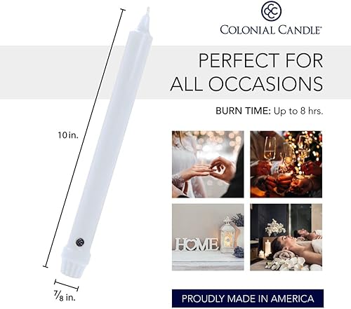 Vista 33 de Colonial Candle Unscented Taper Candle, Handipt Collection, Green, 10 in, Pack of 6 Candlesticks - Up to 8 Hours Burn