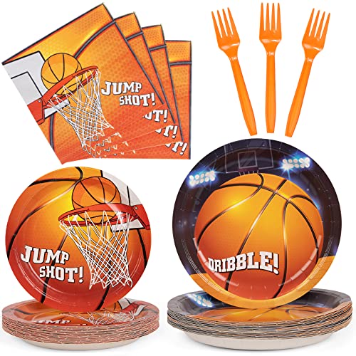 DECORLIFE 96PCS Basketball Party Supplies Serves 24 Basketball Plates and Napkins Basketball Birthday Party Decorations for