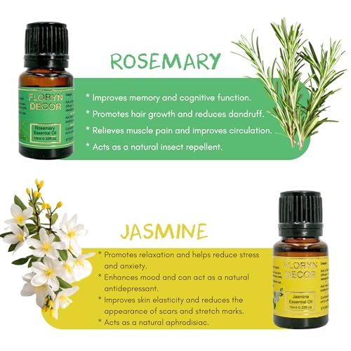 Image of Floryn Decor Pure Essential Oils Set | Aroma Oils for Home Fragrance | Essential Oil Diffuser for Home, 10 ml (Multiple Fragrances, Pack of 10)