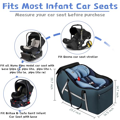 Image of Infant Car Seat Travel Bag for Airplane Compatible with All Nuna Pipa Car Seat and Base,Chicco KeyFit 30 and Base, Padded Car Seat Bags for Air Travel,Car Seat Gate Check Bag with Side Pocket, Blue