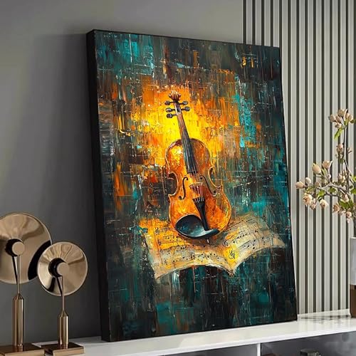 TONGYINLI Quadro su tela con violino astratto, dipinto musicale colorato,