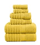 LANE LINEN Bath Towel Set - Soft and Absorbent, Ribbed, 100% Cotton Towels for Bathroom, Hotel, Body & Spa - 2 Bath Towels Large Size, 2 Bathroom Hand Towel and 2 Wash Cloths (6 Piece Set) - Mimosa