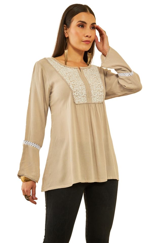 Soch Womens Crepe Yoke Design Embroidery Tunic with Lace-image-39