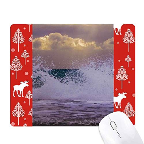 Tapis de souris Ocean Sea Wave Nature et Forêt de Noël en Bois avec Cerf