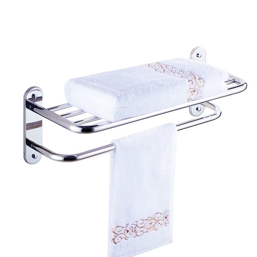 Porte-serviettes mural multifonction acier inoxydable étagère de rangement salle de bain double barre