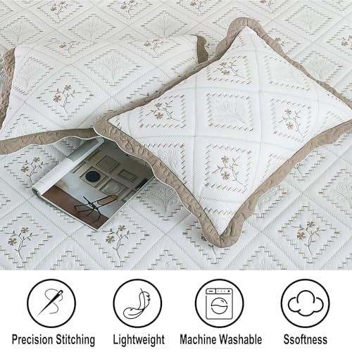 Cmfshape Floral Embroidery Quilt Set,3 Pieces King Size Quilt Bedding Set,Classic Diamond Pattern Quilts,Ultra Soft Lightweight Reversible Bedspread Coverlets for All Season(Taupe,104"x90") by Cmfshape - Used condition - Image 6