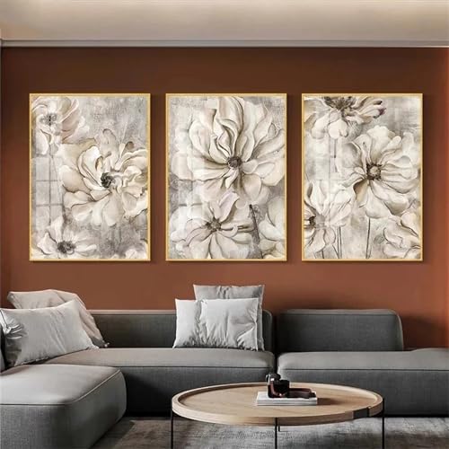 Broderie diamant fleurs blanches grand format pour sublimer la décoration murale du salon et chambre