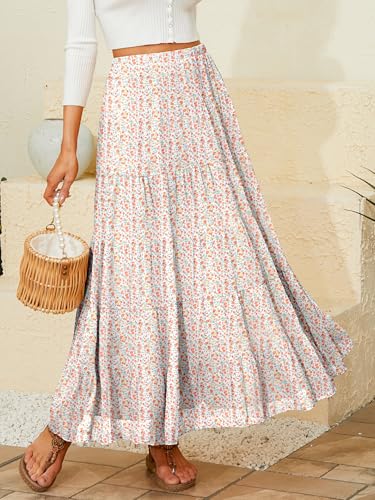 Image of NASHALYLY Women's Chiffon Elastic High Waist Pleated A-Line Maxi Skirts