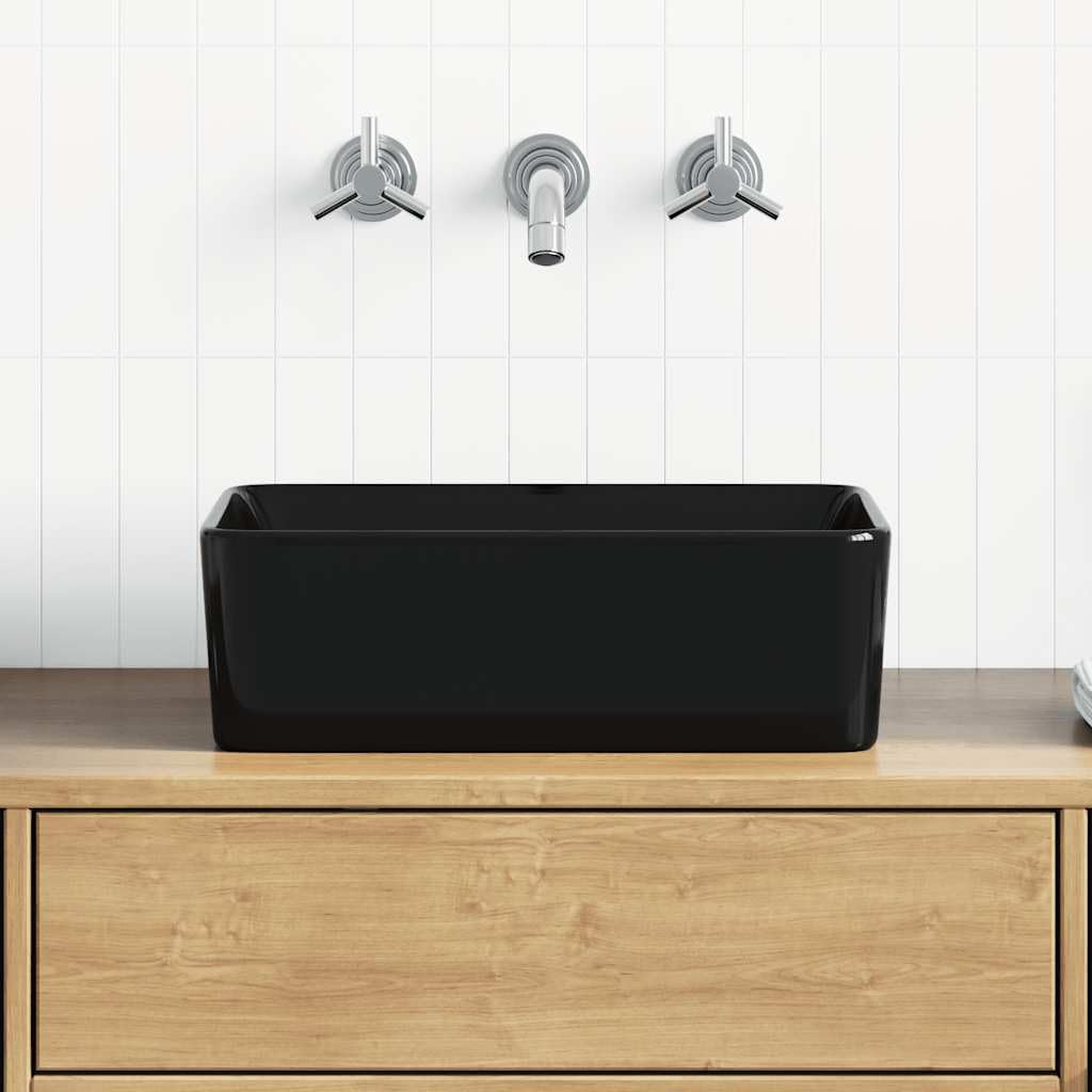 vidaXL Waschbecken Waschschale Waschtisch Aufsatzwaschbecken Waschplatz Handwaschbecken Aufsatzbecken Becken Badezimmer 40x30x13cm Keramik Schwarz