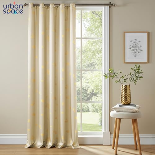 Image of Urban Space 100% True Blackout Curtains for Door, Gold Foil Printed Blackout Curtains, Blackout Decorative Door Curtain Eyelet with Tieback, 1 Piece Curtain for Living Room(Dalmatian Beige, 8 Feet)