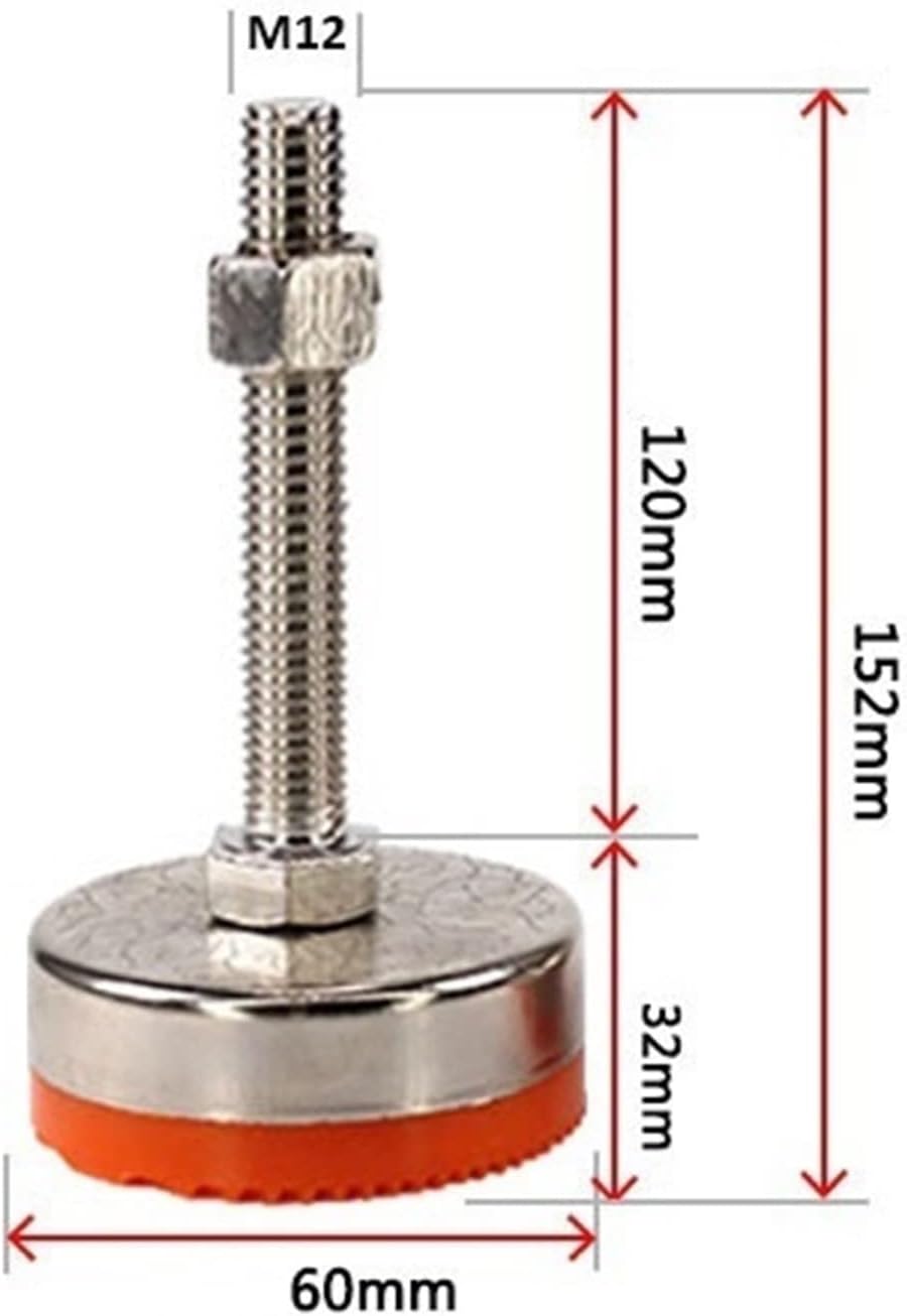 4 Pieces of Adjustable Threaded Rod Leveling Foot Furniture Slides, 6 Cm Diameter Base Adjustable Furniture Foot Levelers, PVC Striped Anti-Skid Shock-Absorbing Leveling Feet(D60*M16*100mm)