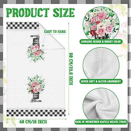 4 Pcs Kitchen Towels For Spring Summer Buffalo Plaid Kitchen Dish Towels Truck Floral Bloom Home Sweet Decorative Farmhouse Towels Bathroom Hand Towels For Mother's Day Housewarming Gift #TOP2