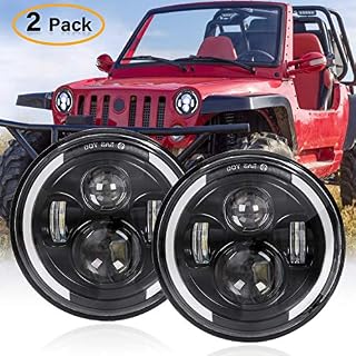 Zmoon 7" Round LED Headlights for Jeep Wrangler 2pcs 200W Halo Headlight Angel