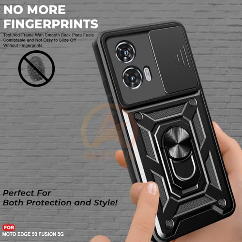 Image of Armor Bumper Back Cover Case for Moto Edge 50 Fusion 5G Rotating Camera Cover, Ring Holder & Kickstand | Heavy Duty & 360 Degree Protection Moto Edge 50 Fusion 5G Back Cover (Black)