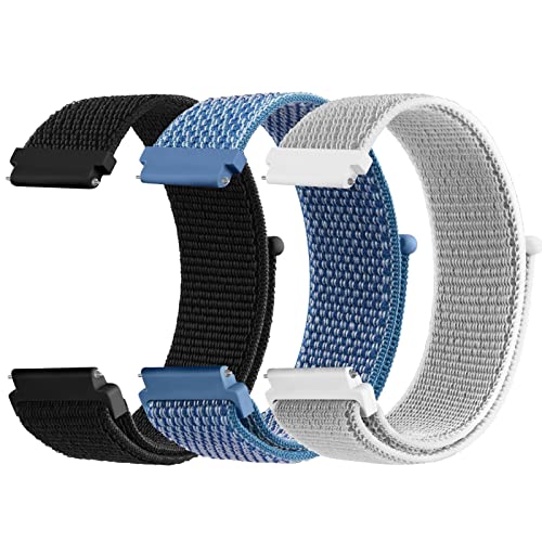 Mugust 3Pack Nylon Correas para 20mm Reloj,Liberación Rápida de Nylon Velcro Pulseras de Repuesto para 20mm Reloj para Hombre y Mujer(Gris/Negro/Azul)