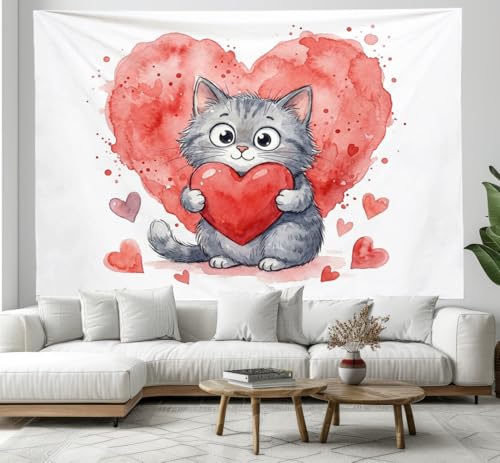 Tapisserie Animaux À L'Aquarelle Chat Gris GSAEIMCT 230x180 cm Rouge