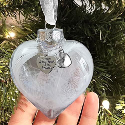 NC Clear Christmas Memorial Ornament Feather Ball - A Piece of My Heart is in Heaven Tree Decorations Hanging Pendant Gift 2.4''/60mm Round Clear Plastic
