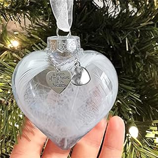 NC Clear Christmas Memorial Ornament Feather Ball - A Piece of My Heart is in Heaven Tree Decorations Hanging Pendant Gift 2.4''/60mm Round Clear Plastic