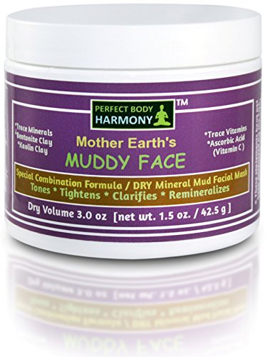 "MUDDY FACE" (Mother Earth's Blend) Mineral MUD Mask DRY Clay White POWDER MIX Special Combination Formula With Trace Vitamins & Minerals, Vitamin C, Bentonite & Kaolin Clay 3.0 oz (by vol.) Jar.