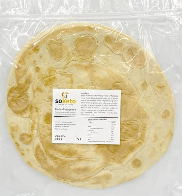 Keto Piadina Chetogénica - Pan cetogénico para dieta cetogénica y baja en carbohidratos – 3 paquetes de 170 g (total 6 piadinas de 85 g) – Piada ceto proteica con aceite de coco, base de pizza, para