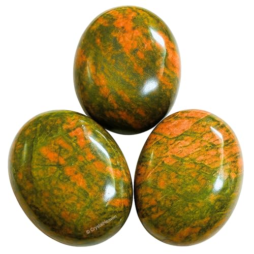 Image of Certified Unakite Crystal Palm Pebbles Stones for Anxiety Stress Relief Massage - AAA Grade Original Healing Gemstone Agate Palm Stone for Yoga Meditation Spiritual Reiki Feng Shui