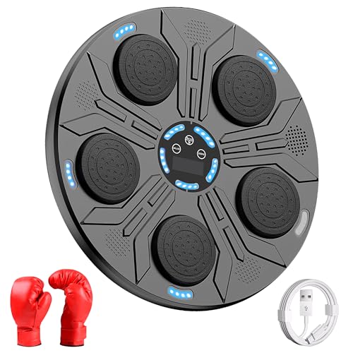JUPPLIES Maquina de Boxeo Musical para Pared – Kit Boxing con Guantes, Diana Electrónica, Luces LED, Musica Bluetooth y 9 Modos Ajustables para Entrenamiento en Casa
