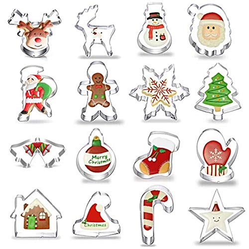 Gizhome Christmas Cookie Cutters - 16 Pcs Xmas Cookie Cutter Set Holiday Cookies Molds Stainless Steel Cookie Molds for Baking - Christmas Tree, Christmas Hat, Santa Claus, Deer, Bell, Gloves, Socks